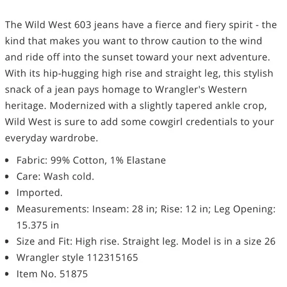 Wrangler 12 31 Wild West high rise straight NWT light vintage rodeo cowgirl - Picture 7 of 7